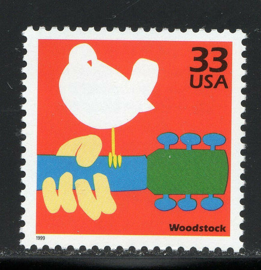 1999 Celebrate the 1960s Woodstock Single 33c Postage Stamp, Scott 3188b, MNH, OG