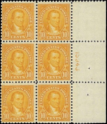 c1923 - Scott 562 Monroe Plate Block of 6 - MNH, Undisturbed OG! - Cat= $375!