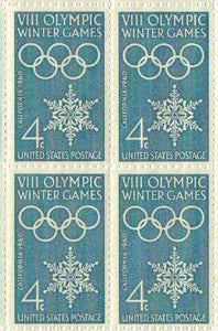 1960 Olympics Rings & Snowflake Block of 4 4c Postage Stamps- Sc #1146a -MNH,OG