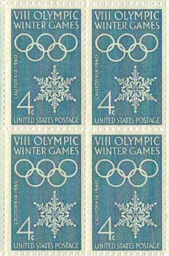 1960 Olympics Rings & Snowflake Block of 4 4c Postage Stamps- Sc #1146a -MNH,OG