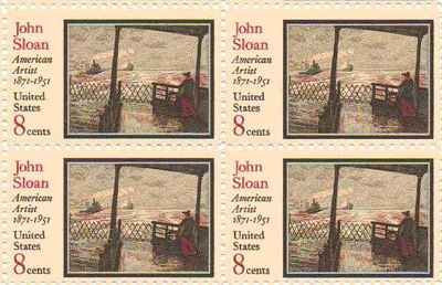 1971 John Sloan American Artist Block of 4 8cPostage Stamps, Scott1433, MNH, OG