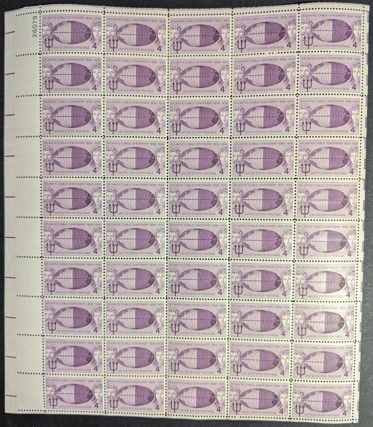 1958 USA 4c Atlantic Cable Sheet -Scott 1112 -MNH, Undisturbed OG -No Sig Flaws