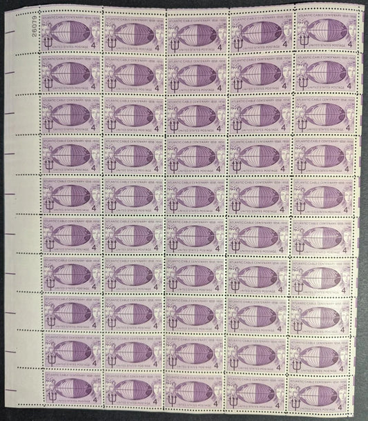 1958 USA 4c Atlantic Cable Sheet -Scott 1112 -MNH, Undisturbed OG -No Sig Flaws
