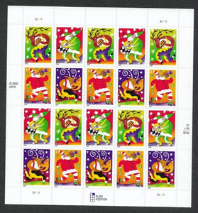 2003 Christmas Holiday Music Makers Sheet Of 20 37c Stamps, Sc#3821-3824, MNH,OG