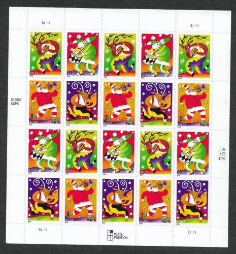 2003 Christmas Holiday Music Makers Sheet Of 20 37c Stamps, Sc#3821-3824, MNH,OG