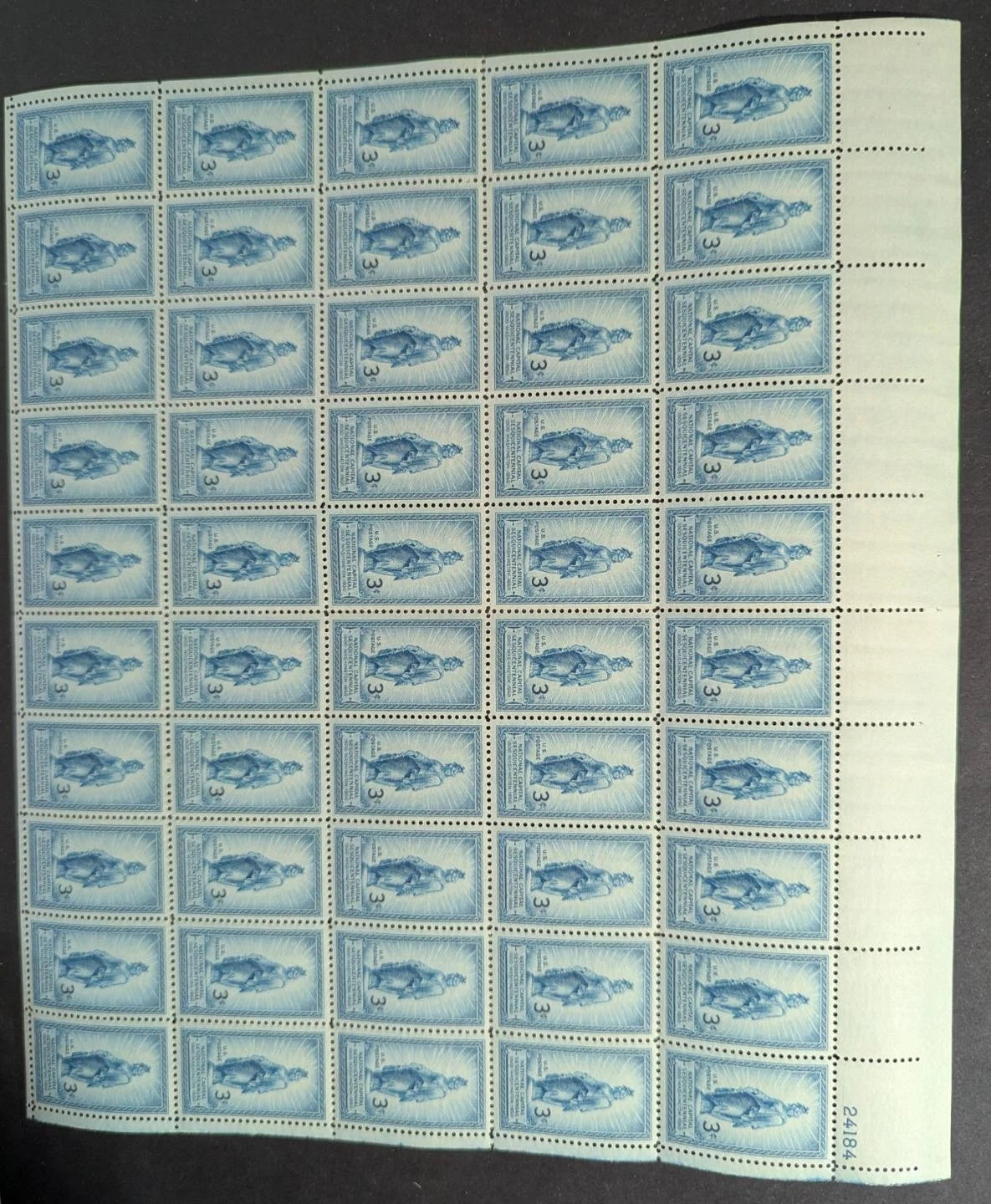 1949 USA Capital Dome 3c Sheet -Scott 989 -MNH, Undisturbed OG -No Sig Flaws