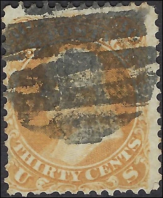 c1861 - Scott 71 Franklin 30c Stamp - Used - Solid with Short Perf - Cat= $250