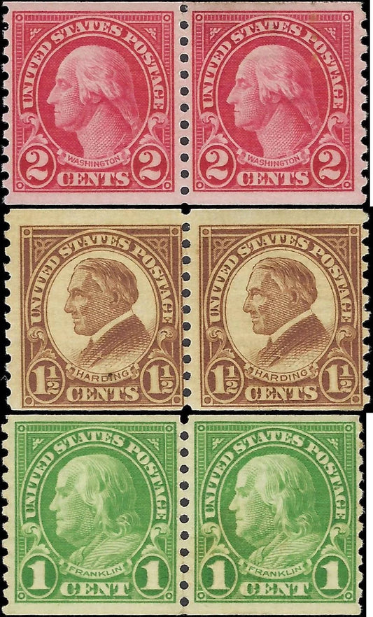 c1923 - Scott #597-99 - 3 Coil Pairs - MNH, Undisturbed OG - Fresh!