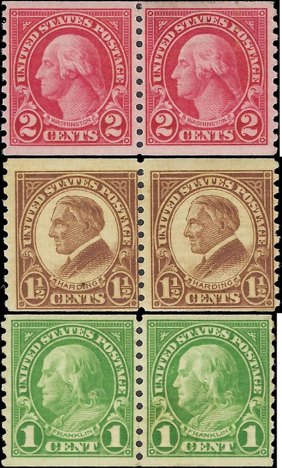 c1923 - Scott #597-99 - 3 Coil Pairs - MNH, Undisturbed OG - Fresh!