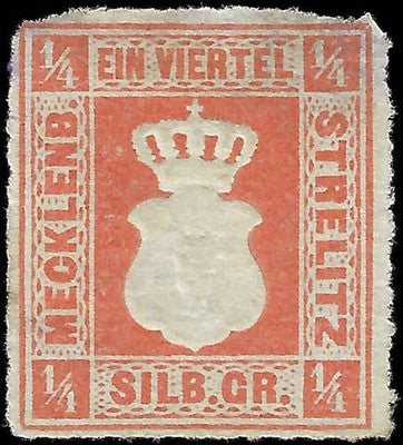 c1864 Mecklenburg-Strelitz, Germany 1/4sg - Scott 1 - MH, NG - Thin Top