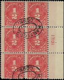 c1925 -#J68 1/2c Postage Due Plate Block of 6 -Canceled But MNH, Undisturbed OG