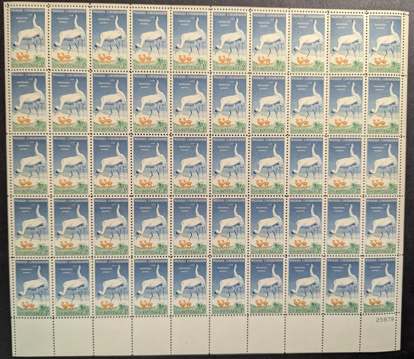 1957 USA 3c Whooping Crane Sheet -Scott 1098 -MNH, Undisturbed OG -No Sig Flaws