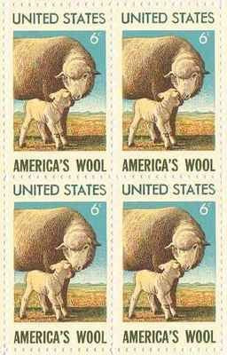 1971 American Wool Block of 4 6c Postage Stamps, Scott1423, MNH, OG