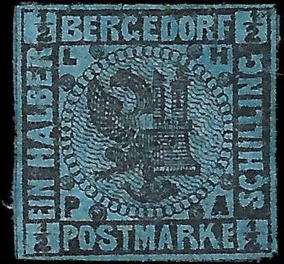 c1861 Bergedorf, Germany 1/2s - Scott 1 - Mint, No Gum - Margins - Thins