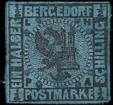 c1861 Bergedorf, Germany 1/2s - Scott 1 - Mint, No Gum - Margins - Thins