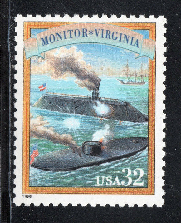 1995 Civil War Monitor-Virginia Battle Single 32c Postage Stamp, Sc#2975a, MNH