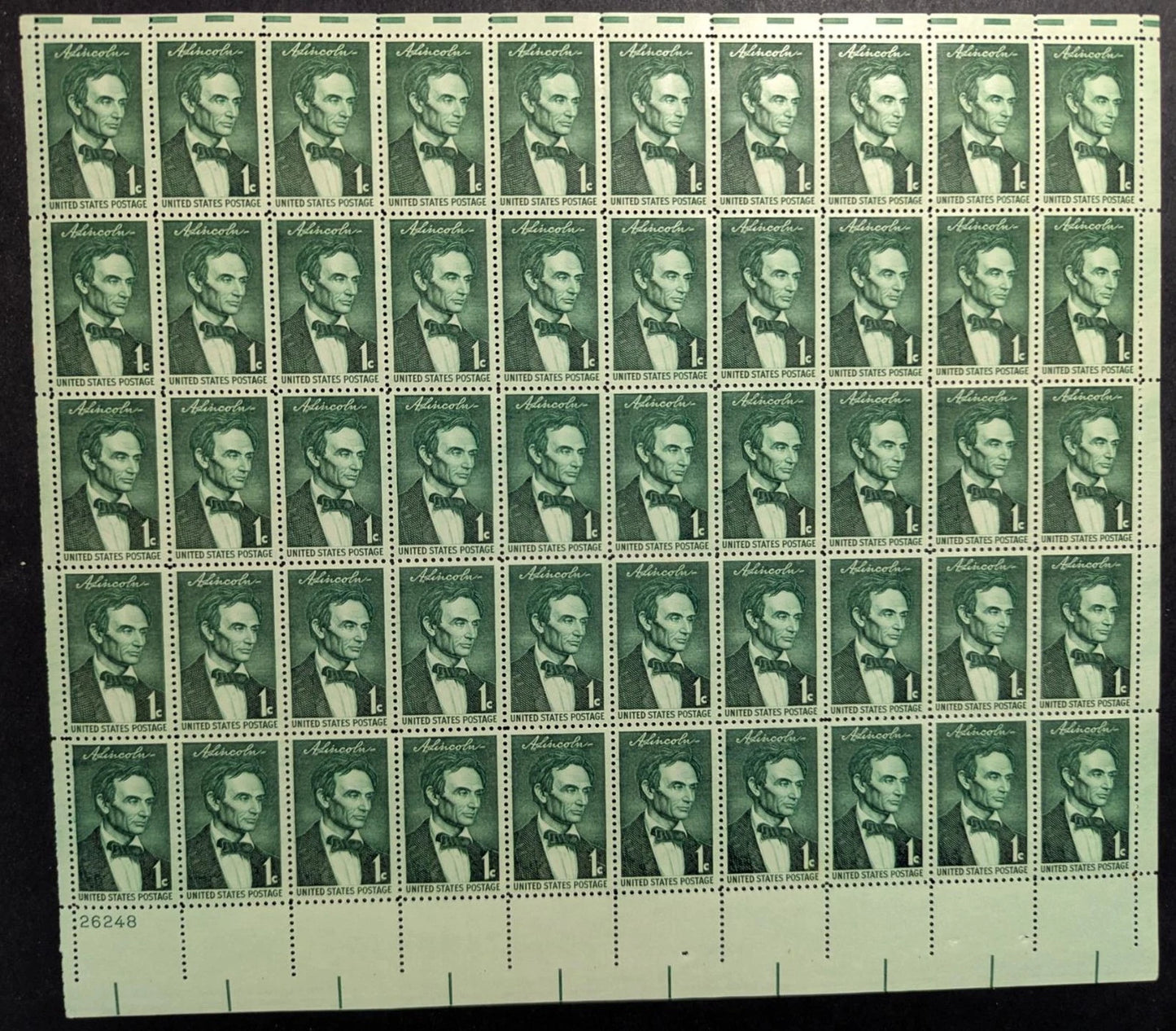 1959 USA 1c Abe Lincoln Sheet -Scott 1113 -MNH, Undisturbed OG -No Sig Flaws