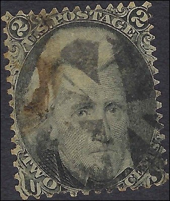 1861-66 2c Jackson "Black Jack" Stamp - Scott 73 - Used - Light Crease