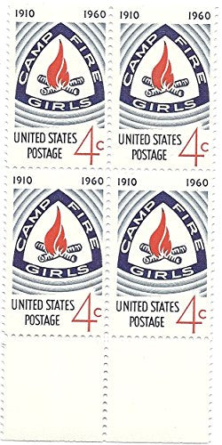 1960 Camp Fire Girls Block of 4 4c Postage Stamps, Scott 1167, MNH, OG