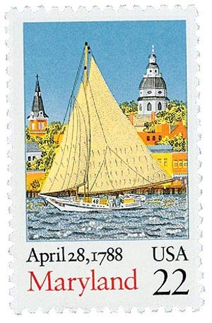 1988 Maryland Statehood Single 22c Postage Stamp, Scott2342, MNH, OG