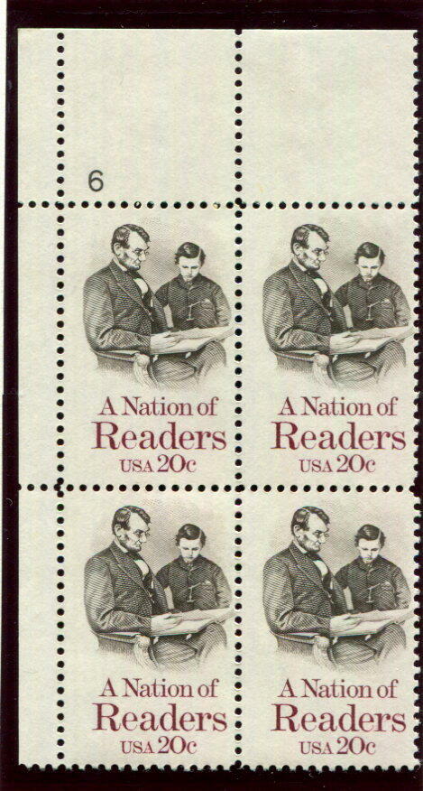 1984 A Nation Of Readers Plate Block of 4 20c Postage Stamps - MNH, OG - Scott 2106