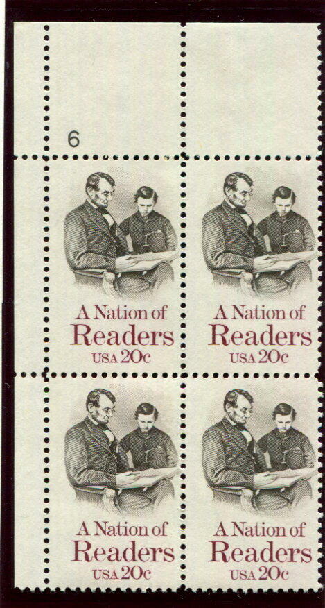 1984 A Nation Of Readers Plate Block of 4 20c Postage Stamps - MNH, OG - Sc# 2106