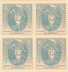 1937 Virginia Dare Block of 4 5c Postage Stamps - Sc# 796 - MNHOG