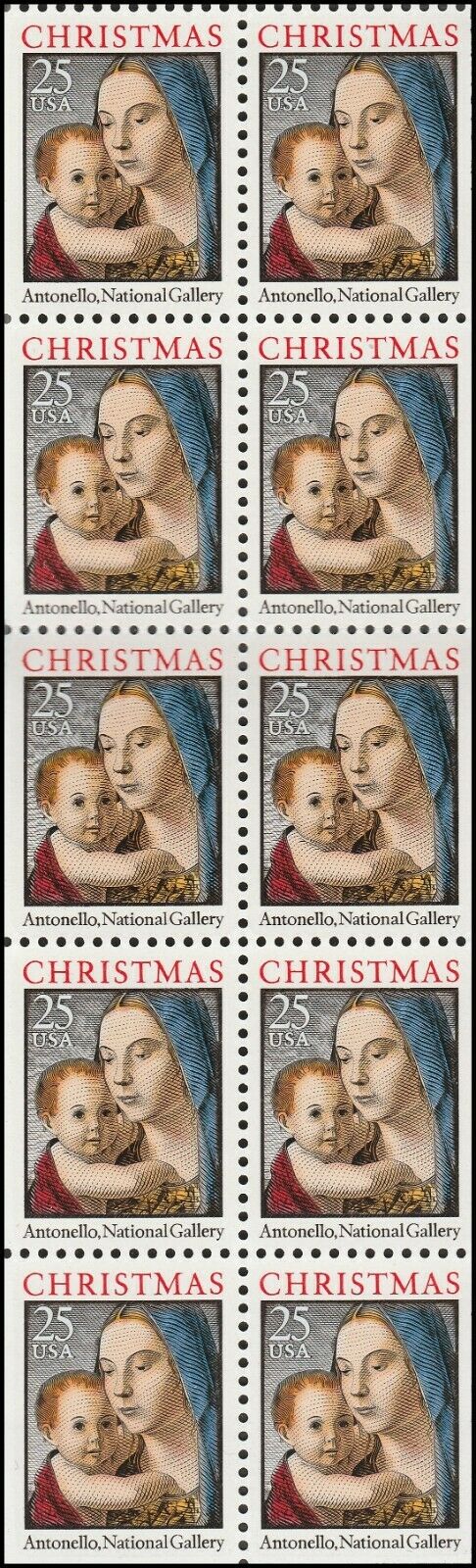 1990 Christmas Madonna By Antonello Stamp Booklet Pane Of 10 25c Postage Stamps - Sc# BK180, 2514 - CX774