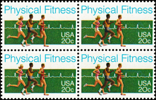 1983 Physical Fitness Block of 4 20c Postage Stamps - MNH, OG - Scott 2043