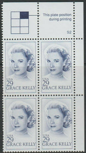 1993 Grace Kelly Plate Block of 4 29c Postage Stamps - MNH, OG - Sc# 2749