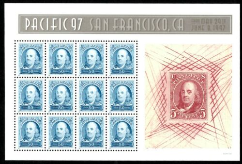 1997 Pacific 97 Ben Franklin Replica Stamp Sheet Of 12 50c Postage Stamps MNH, OG Scott # 3139 - (CW54)