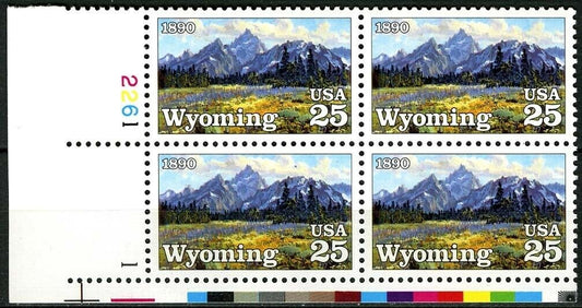 1990 - Wyoming Plate Block Of 4 25c Stamps - Scott 2444 -MNH - CX817