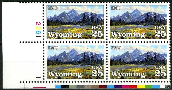 1990 - Wyoming Plate Block Of 4 25c Stamps - Sc# 2444 -MNH - CX817