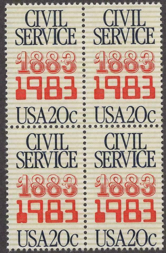 1983 Civil Service 100 Years Block of 4 20c Postage Stamps - MNH, OG - Sc# 2053