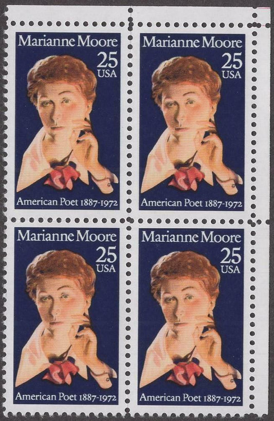 1990 Marianne Moore, Poet Block Of 4 25c Postage Stamps Scott 2449 - MNH - CW454b