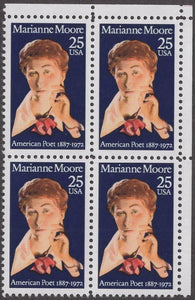 1990 Marianne Moore, Poet Block Of 4 25c Postage Stamps - Sc 2449 - MNH - CW454b