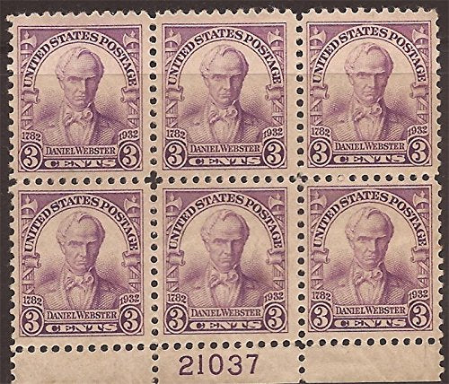 1932 Daniel Webster Plate Block of 6 3c Postage Stamps - Scott725 - MNH-OG