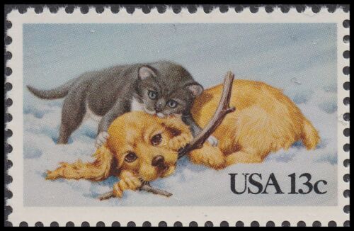 1982 Kitten & Puppy Single 13c Postage Stamp Sc# 2025 - MNH - DS172a