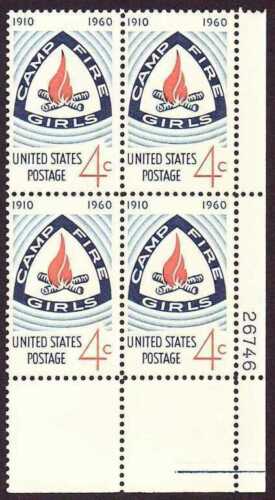 1960 - Camp Fire Girls Plate Block of 4 4c Postage Stamps - Sc# - 1167 - MNH, OG - CX675