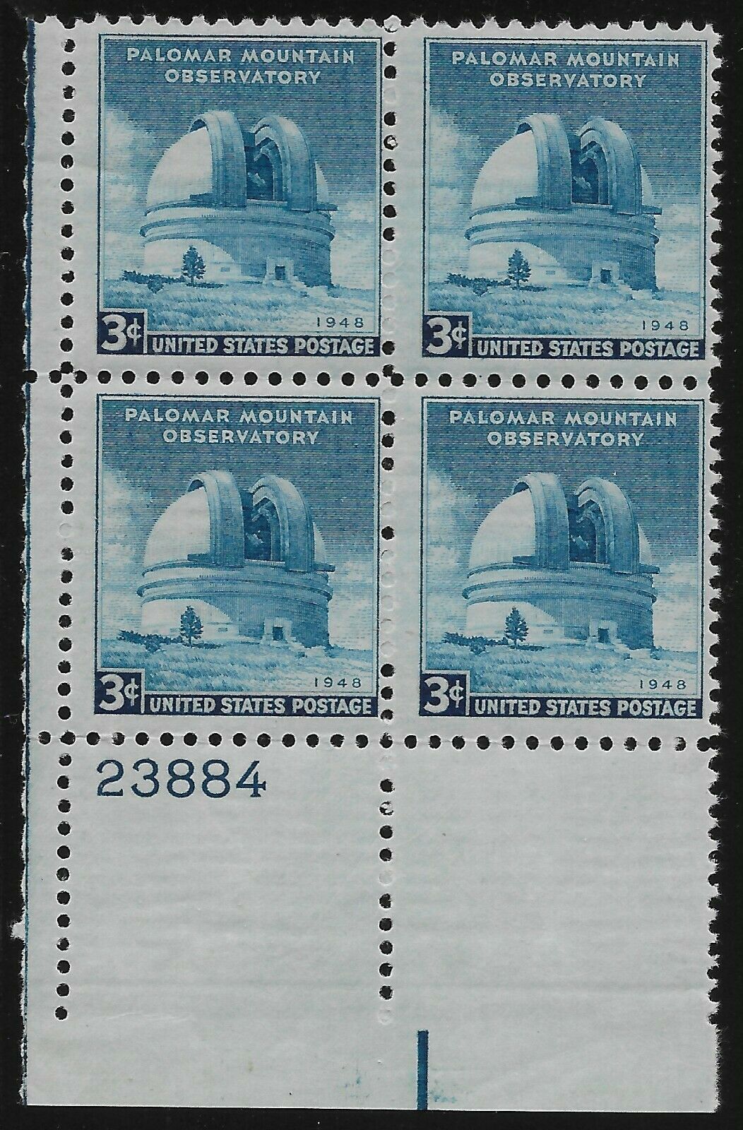 1948 Palomar Observatory Plate Block of 4 3c Postage Stamps - MNH, OG - Scott 966 - CX928