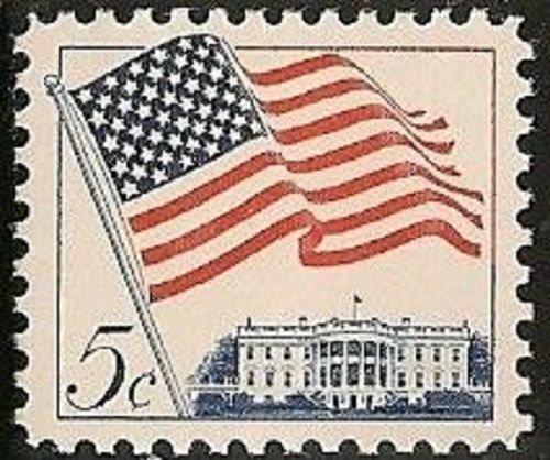1963 US Flag & White House Singl 5c Postage Stamp - MNH, OG - Sc# 1208