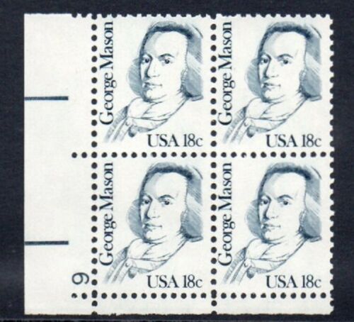 1981 George Mason, Founding Father Plate Block Of 4 18c Postage Stamps - Scott 1858 - MNH - CX810a