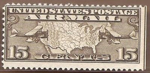 Map Of US And Two Mail Planes Single 15c Postage Stamps -  Sc C8  - MNH,OG