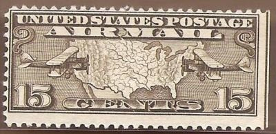 Map Of US And Two Mail Planes Single 15c Postage Stamps -  Sc C8  - MNH,OG