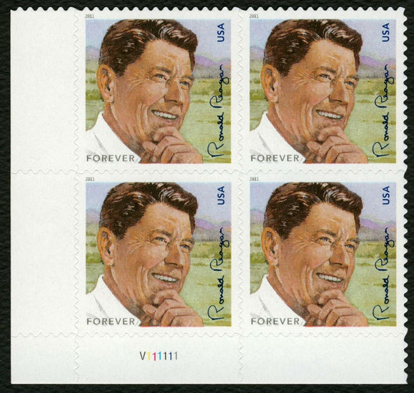 2011 Pres. Ronald Reagan Plate Block of 4 44c Postage Stamps - MNH, OG - Sc# 4494