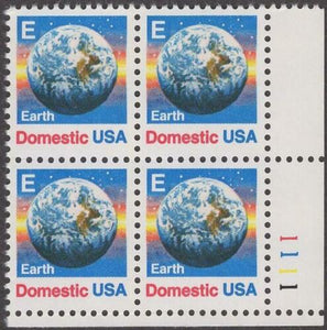 1988 Earth Stamp Plate Block of 4 25c Postage Stamps - MNH, OG - Sc# 2277