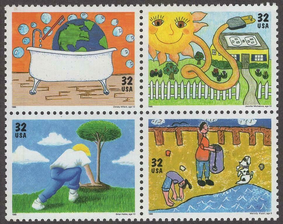 1995 Earth Day Block of 4 32c Postage Stamps - MNH, OG - Scott 2954