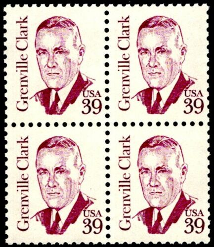 1985 Grenville Clark Block of 4 39c Postage Stamps - MNH, OG - Scott 1867