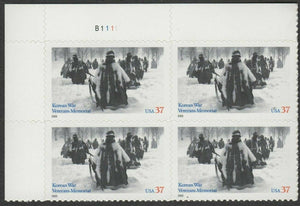 2003 Korean War Veterans Memorial Plate Block of 4 37c Postage Stamps - MNH, OG - Sc# 3803