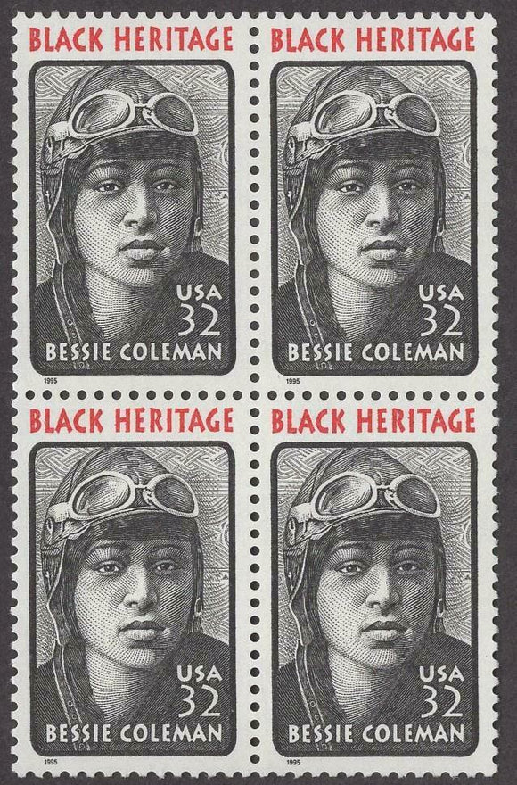 1995 - Bessie Coleman Block Of 4 32c Postage Stamps - MNH - Sc # 2956 - CX816